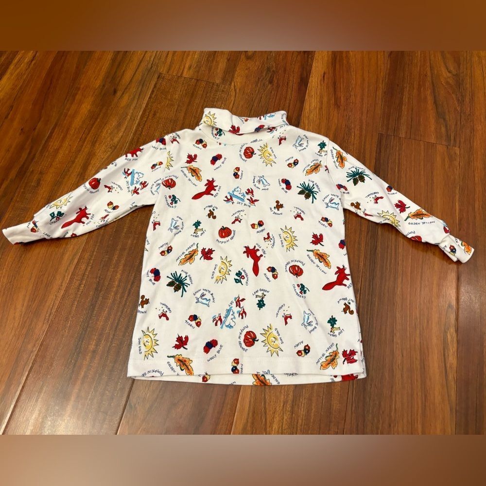 Lands End Vintage y2k white long sleeve printed turtleneck